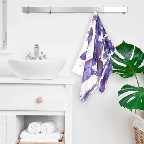 Tablerazzi Hand Towels for Bathroom Set of 2, Butterfly with Purple Lavender Decorative Bath Hand Towels, Soft Microfiber Absorbent Towel for Fitness, Yoga, Travel, Camping, Gym — view 4