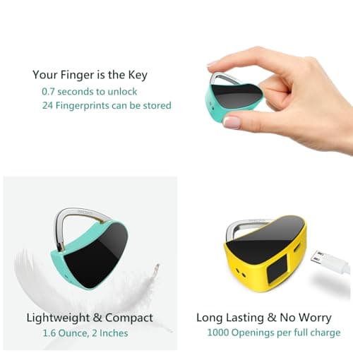 Fingerprint Padlock, Smart Lock with Keyless Biometric, Colorful, Fashionable Lock, Compact Lock, Summer Gift, USB Rechargeable. (Vivid Canary) — view 2