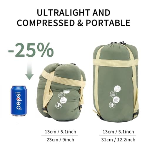 NewDoar Ultralight Backpacking Sleeping Bag 50-70°F, 1.5lbs, Waterproof & Machine Washable, 2-Way Zipper for teens,Couples,Women,Men Compact for Hiking/Camping (M/L Sizes) — view 2
