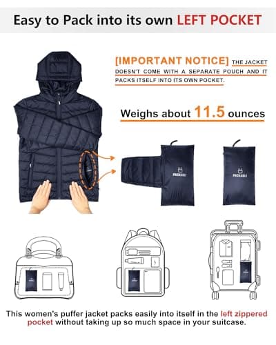 Outdoor Ventures Women's Winter Lightweight Puffer Jacket with Hood, Warm, Short, Packable, Quilted, Transitional, Padded Jacket for Ladies, Lined for Hiking, Travel Deep Blue M — view 2