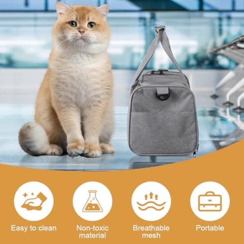 vsshe Soft Sided Cat/Pet/Dog Carrier Bag, Portable Foldable Pets Travel Carriers for Cats Dogs Pets with Shoulder Strap Removable Mat, Comfort Cat Basket, up to 10lbs, Airline Approved Grey — view 6