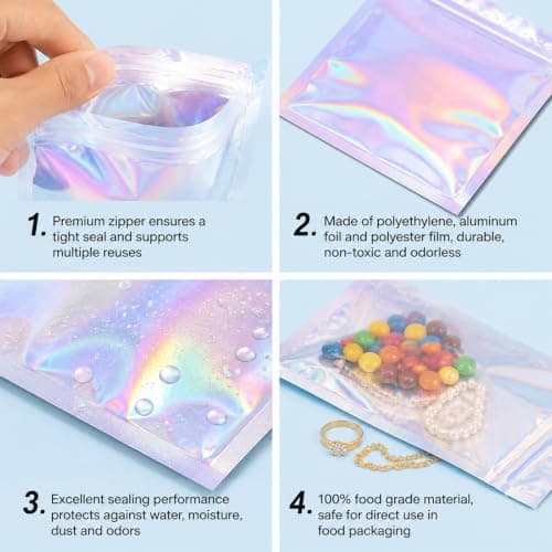 Smell Proof Bag, Mylar Bags 7x9cm, Foil Ziplock Bags Small Smell Proof Bag, Small Resealable Bags Storage Pouches Grip Seal Clear Plastic for Food Storage,Jewelry,Electronics (45) — view 5