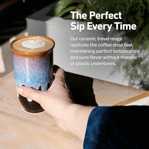 NOVA CERAMICS Coffee Tumbler – Travel Mug - On the Go Coffee Mug – Microwave & Dishwasher Safe Green Coffee Tumbler - Gifts for Women Men Him Her – 475ml – Monsoon — view 4