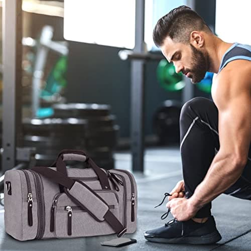 Unisex Canvas Holdall, AIZBO Travel Carry On Duffles Bags Overnight Weekend Weekender Bag for Men and Women (Expansion Capacity: 58 * 25 * 30cm) (Grey) — view 2