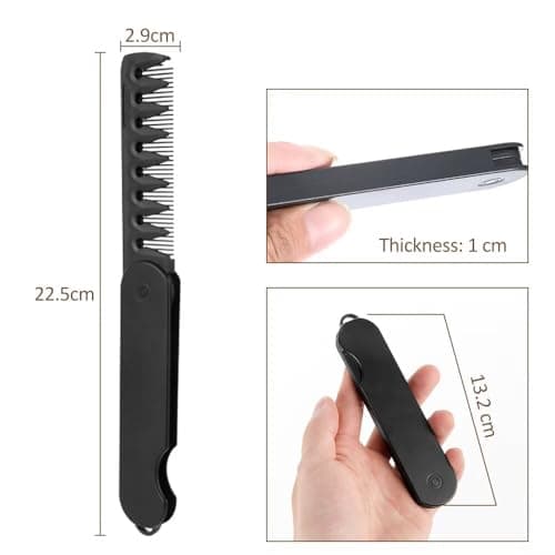 Texture Comb, 2 PCS Wide Tooth Comb with Texture & Folding Pocket Comb Set, Roots Volume Styling Tool for Men Boys, Portable Fine Tooth & Wide Tooth Travel Combs for Curly Hair Beard Grooming Combing — view 3