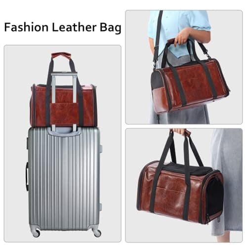 Fashion Dog Carrier Pet Carrier Airline Approved Cat Carrier for Small Dogs Cats Under 15 Lbs, Vegan Leather Collapsible Soft Sided Travel Puppy Carrier — view 5