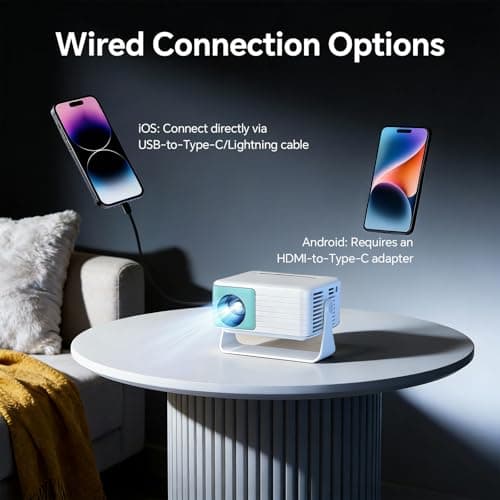WOLFANG Mini Projector, Home Cinema Projector for Bedroom, Portable 1080P Full HD Supported with Auto Keystone Correction, 50% Zoom & 180° Rotation, Compatible with iOS/Android/Switch/Laptop/TV Stick — view 3