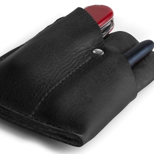 Hide & Drink, Front Pocket Wallet Handmade from Full Grain Leather - Multi-tool Pouch, Card Holder, Money Organizer, Travel Accessories, Charcoal Black, Vintage — view 3