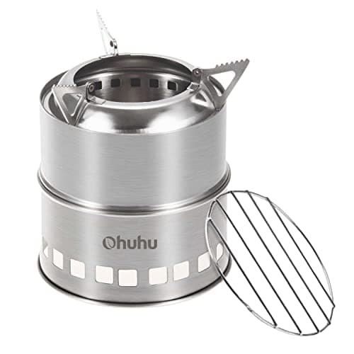 Ohuhu Rocket Stainless Steel Lightweight Camping Stove - Wood Alcohol Portable Outdoor Cooking Picnic BBQ Hiking with Mesh Bag