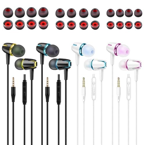 In-Ear Wired Noise Cancelling Headphones 4 Pairs Earphones with Microphone