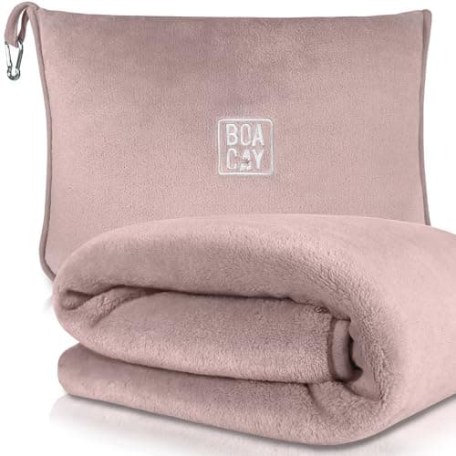 BOACAY Soft & Warm Travel Blanket for Aeroplane & Car - Essential for Long Flights for Women, Men, Children - Compact Pillow with Luggage Sleeve & Backpack Clip