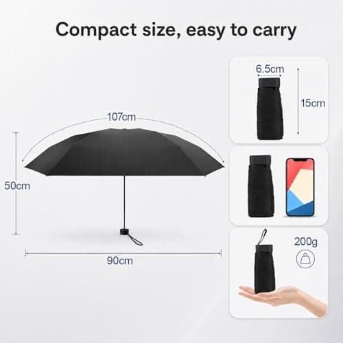 BREEZENEST Mini Travel Umbrella UPF 50+ Sun & Rain Protection, Windproof Compact Folding Umbrella for Women Men, Lightweight Pocket UV Parasol with Leakproof Case, Small Portable Umbrella (Black) — view 3