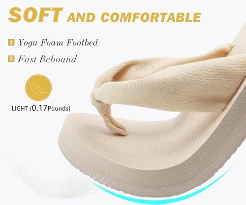 KuaiLu Flip Flops Women Fabric Arch Support Sandals Beach Thong Beige 6 — view 3