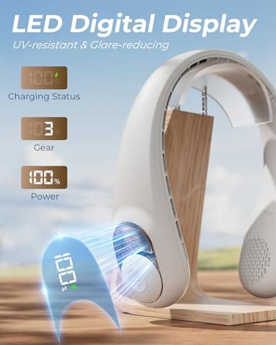 TUNISE Neck Fan, Personal Fan with LED Display, USB-C Rechargeable, 4000mAh-Battery, 3-Speed Adjustment & Whisper-Quiet Operation, Perfect for Home, Travel, Sports — view 4