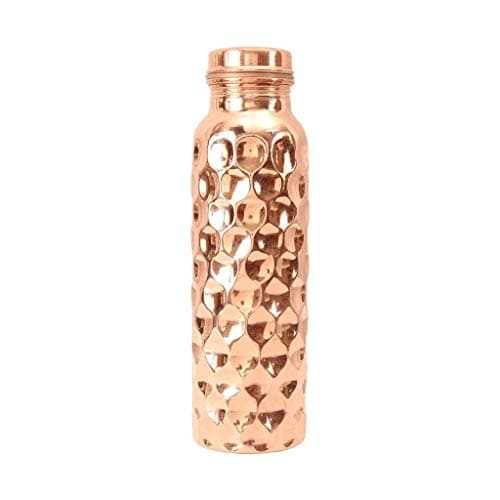 PRURA Copper Water Bottle Diamond Regular Pure Copper Bottle Yoga Water Bottle Ayurveda Health Benefits Leak Proof (900ml/30oz, Design 1) — view 3