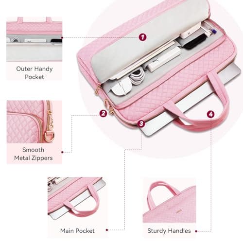 Lausiax Laptop Case Bag 17 17.3 18 inch for Women Men Compatible with HP OmniBook Pavillion,Acer Aspire Nitro,IdeaPad,Precision,ASUS Vivobook,MSI,LG, Slim Messenger Strap Briefcase Computer Bag, Pink — view 6
