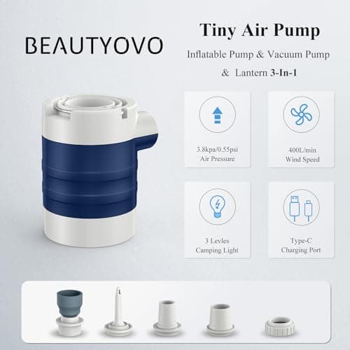 Electric Pump for Inflatables 3-in-1 Mini Air Bed Pump with Camping Light, 400L/min Fast Inflate/Deflate, Cordless Inflator for Camp Mattress Air Chair Sofa Swimming-Ring Vacuum Bag — view 2