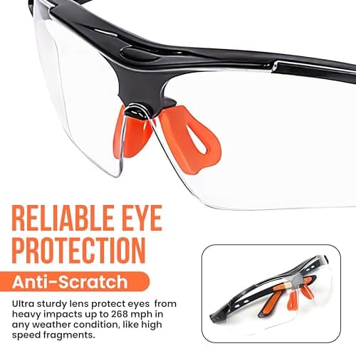 Wild Polar Safety Glasses - Black & Orange - Clear Lenses, Anti-Fog Eye Protection Goggles with Orange Nose and Ear Grips - Lightweight & Durable, Comfortable Fit for Work, Lab & DIY — view 6