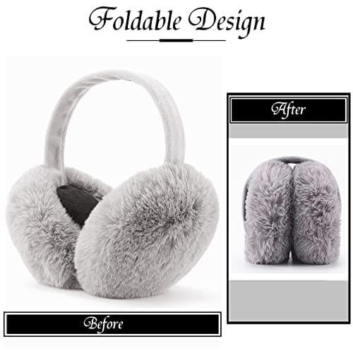 IHCEMIH Ear Muffs, Women Earmuffs Winter Accessories Fluffy Plush Foldable Adults Outdoor Thermal Ear Warmer Skiing Running Ears Covers Protector from Wind Cold Ladies Fashion Gift 2 Pack Grey Black — view 4