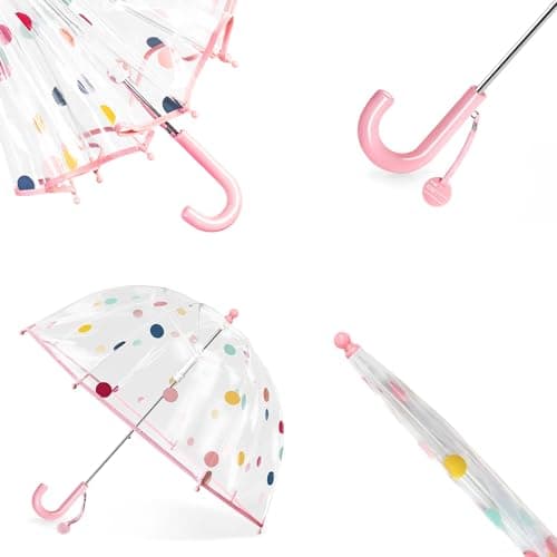 Kids Bubble Umbrella - Transparent Dome Canopy for Children's Safety | Windproof & Auto-Open Design | Toddler Umbrella for Girls & Boys (Pink Dots) — view 4