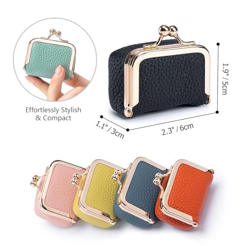 Nefokfdus Genuine Leather Mini Jewelry Box Coin Purse for Women,Solid Color Kiss Lock Jewelry Case Organizer,Mini Travel Ring Box, Pink, Pouch — view 2