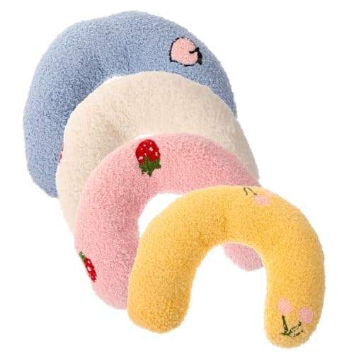BESPORTBLE U-shaped Cat Pillow 4-pack for Cats and Kittens Comfortable Neck Support Soft Plush Material White Pink Blue Yellow for Deep Sleep and Indoor Play