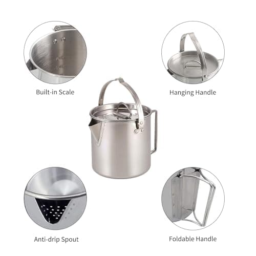1.2L Camping Pot Stainless Steel Tea Kettle Outdoor Water Boiler — view 5