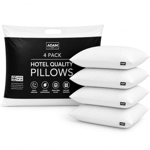 Adam Home Premium Pillows 4 Pack Hotel Quality with Breathable Cover – Bouncy Side Sleeper Pillow for Neck and Shoulder Pain – Quick Rebound & Dust Proof Hotel Pillows, Made in UK, (48x74 cm)