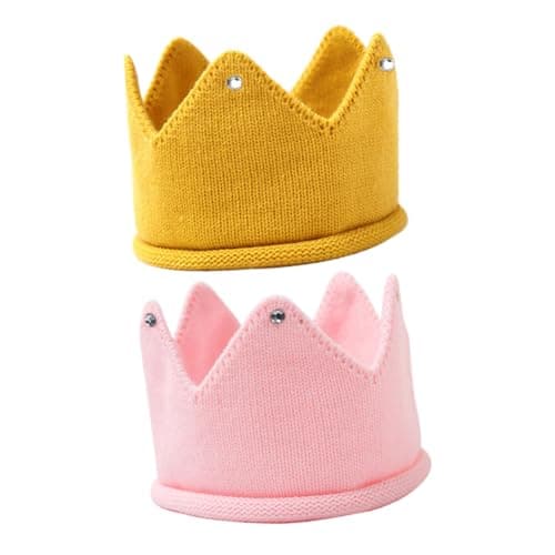 VALICLUD 2pcs Party Knitted Crown Hat, 1st Birthday Party Hat for Baby Girls, Acrylic Fabric, Lightweight, Comfortable and Breathable, Travel and Shopping Use