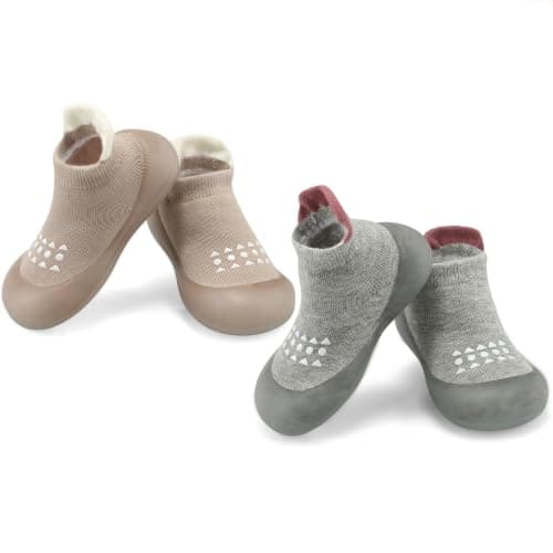 PandaEar 2 Pack Baby Sock Shoes Toddler Walking Shoes, Non-Slip Soft Sole Sneakers Breathable Slippers for Infant Boys Girls