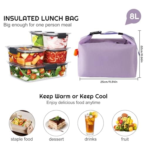 SUOXU Insulated Lunch Bag Leak Proof Thermal Lunch Tote for Adults Kids - Large Capacity Water Resistant Cooler Bag for Work, School, Picnic & Travel (Purple) — view 3