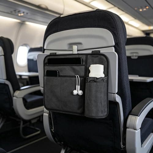 Airplane Pocket Organizer - Airplane Seat Back Organizer, Flightt Seat Pocket, Foldable Flightt Tray Cover | Lightweight Travel Bag | Media Pouch For Flying Passport Phone (Black Pack of 2) — view 5