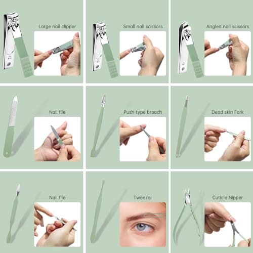 START MAKERS Manicure Set - 16 in 1 Professional Nail Clipper Set - Stainless Steel Pedicure Kit Nail Care Kit for Men Women with Storage Travel Case, Green — view 5