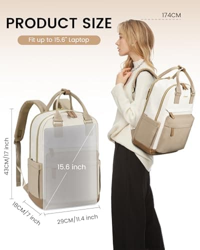 LOVEVOOK Backpack Womens, 15.6 Inch Laptop Travel Work Rucksack, Waterproof School Bag with USB Port, Anti Theft Ladies Computer Back Pack for Office Business College Uni, Khaki — view 2