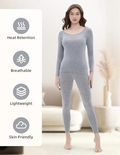 Vinconie Ladies Thermal Underwear Pyjama Set Long Sleeve Base Layer T-Shirt Top, 1 Pack Grey, M (12 14) — view 6