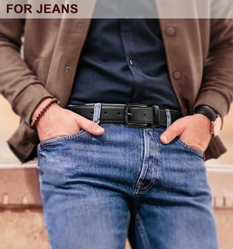 KEMISANT Men Belt-Genuine Leather Belt for Men Dress Casual Golf Jeans 1 3/8"(Black,38"-40" Waist Adjustable) — view 5