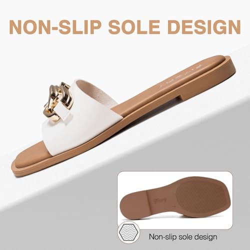 FITORY Women Flat Sandals Slip On Leather Slide Summer Pure White Size 7 — view 3