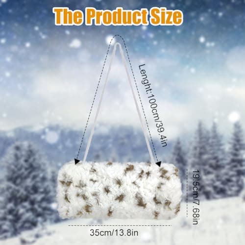 SwirlColor Faux Fur Hand Muff, Soft Hand Muff with Strap Pocket Convenient Hand Warmer Muff for Women Men, with Transparent Hook - White with Spots — view 5