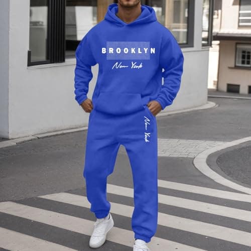 Mens Big and Tall Tracksuit Set Bottom Full Zip Hooded Top Joggers Trouser Casual Fleece Gym Suit Loungewear for Travel Matching Sherpa Hoodie and Sweatpants Holiday Clothes (Blue, XXXL) — view 5