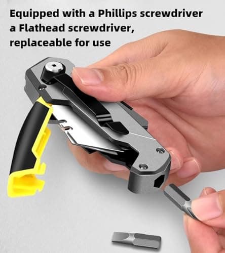 Heavy Duty Folding Utility Cutter Utility Multitool Pocket Tool with 3 pc Stainless Steel Replaceable Accessory with Belt Clip for Craft Tradesman Tool,Camping,Simple Repair — view 3