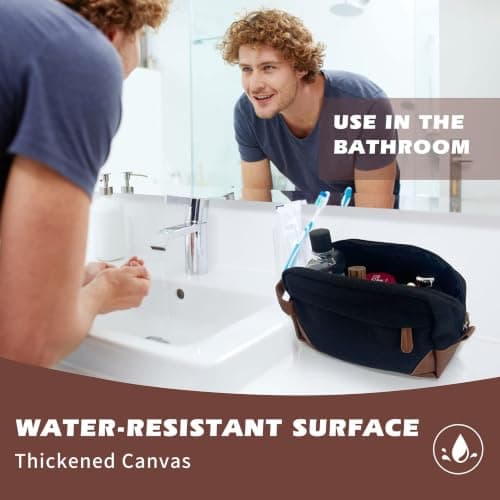 Wash Bag for Men, Water Resistant Travel Toiletry Bag with 6 Pocket, Wide-Open Zipper Cosmetic Makeup Organizer Bag, Canvas Toiletry Bag with Handle for Men Gym Swinming Travel — view 4