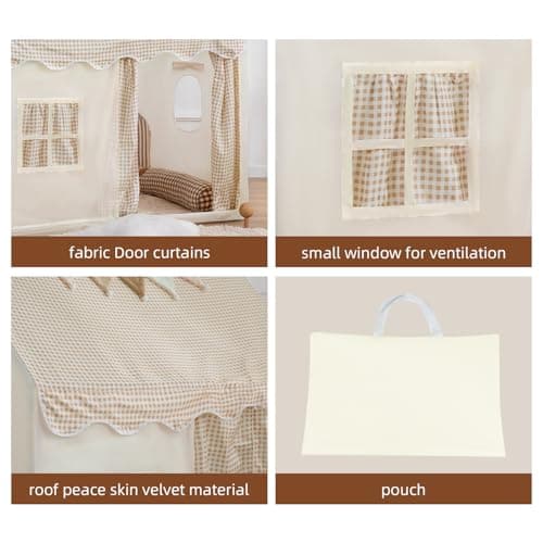 Kids Tent Playhouse with Star Lights and Tote Bags, Kids Play Tent Indoor & Outdoor, Washable Teepee Tent for Boys & Girls, Toy House for Toddler, Neutral Color Play Room Furniture (Beige-1) — view 5