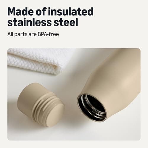 Amazon Basics Insulated Stainless Steel Water Bottle, 600ml, Double-Wall, BPA-Free, Leak-Proof, Linen Gray — view 3