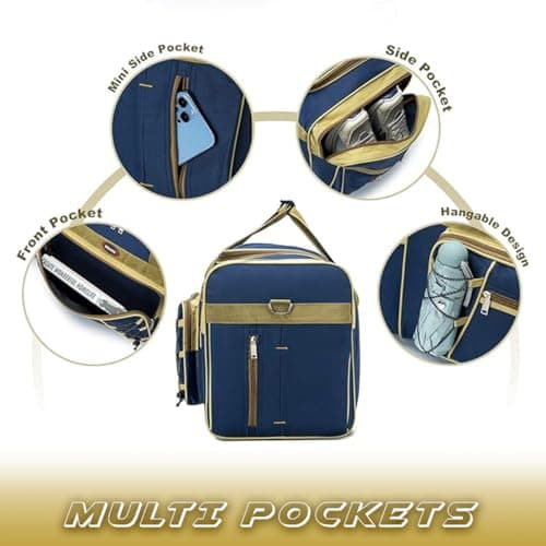 Travel Duffle Bags for Men Weekender Over Night Carry On Bag Lightweight Extra Large Oxford Duffel Gym Sturdy Luggage Water-Proof for Men & Women 26" XL (Blue Gold) — view 4