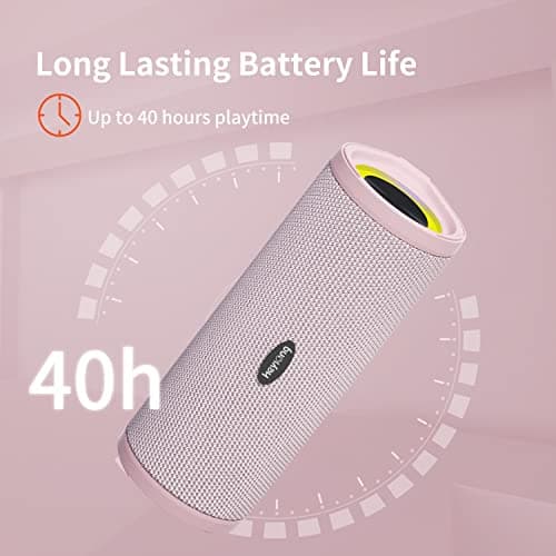 HEYSONG Portable Bluetooth Speaker, Waterproof Wireless Outdoor Speakers with LED Light, Enhanced Bass, IPX7 Floating, 40H Play, TF Card, True Wireless Stereo for Party, Shower, Gifts for Women - Pink — view 3