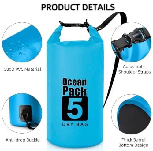Nagsxiw Dry Bag 5L, Waterproof Bag with Adjustable Shoulder Strap for Drifting, Boating, Kayaking, Swimming, Rafting, Camping — view 3