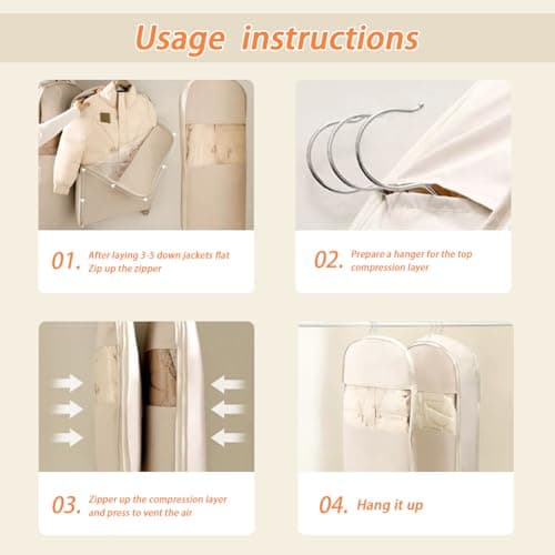 Space Saving Hanging Garment Bag with Self Compression Zipper, Heavy-Duty Vacuum Storage Bags for Clothes, Wardrobe Organizer, Waterproof Compression Bags for Travel, Winter Seasonal Clothing Storage — view 4