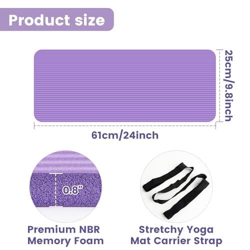 Yoga Knee Pad Cushion 0.8inch (20mm) Thick Yoga Mat with Carrier Strap Mats for Pain Free Knees, Elbows and Back, Workout Mats for Home Gym, Pilates, Planks, Ab Rollers (Purple, 24"x10"x0.8") — view 2