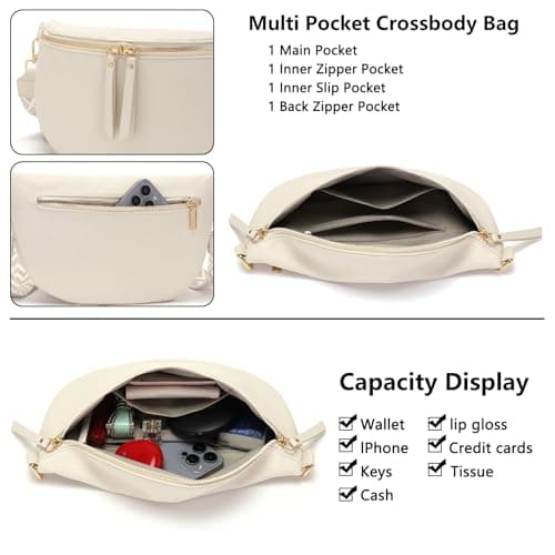 Vezluax 30x20cm Cross Body Bumbags for Ladies Large Bum Bag Stylish Waist Packs Women's Bumbag Fanny Pack for Women Belt Bag with Wide Strap White — view 4