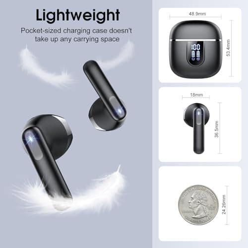 Wireless Earbuds, Bluetooth 5.4 Headphones in Ear with HiFi Stereo Deep Bass, Wireless Earphones with 4 ENC Noise Cancelling Mic, 40H Playtime Mini Bluetooth Earbuds, IP7 Waterproof, USB-C Fast Charge — view 6